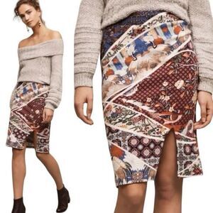 Maeve Vannia Asian Crane Knit Midi Slip Pencil Skirt Medium